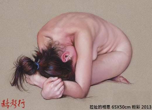 《拉扯的相思》台灣藝術家梁君午西洋粉彩畫作品