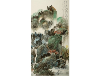 董晴野中國山水畫作品《春山林居圖》