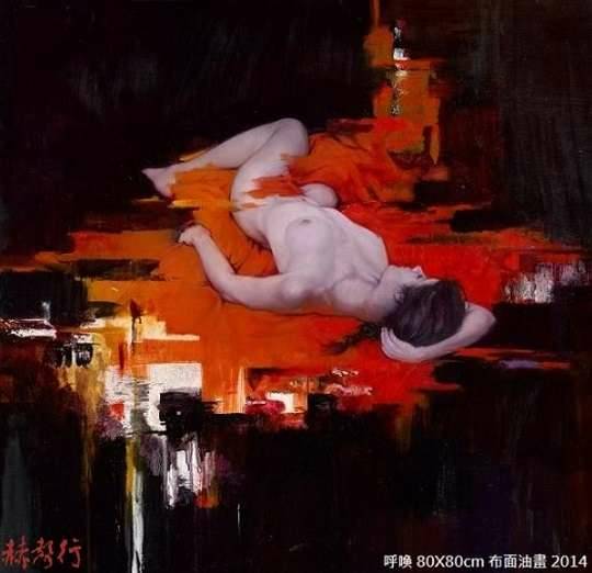 《呼喚》台灣藝術家梁君午人物油畫作品