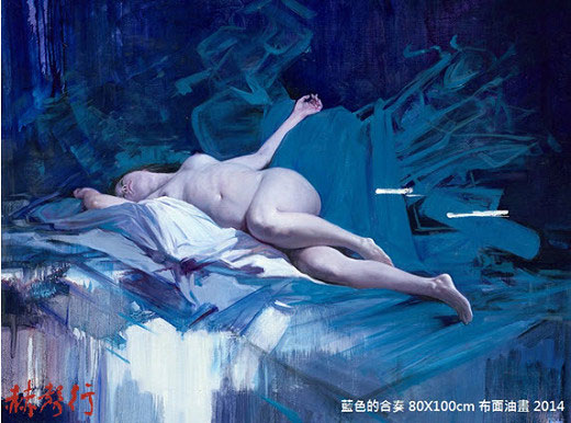 國際藝術家「梁君午」人物油畫：藍色的合奏